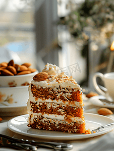 胡萝卜和杏仁蛋糕传统意大利胡萝卜和杏仁蛋糕散景背景