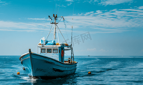 烤火的人小太阳摄影照片_小渔船在公海上
