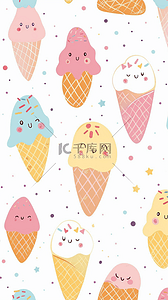 清新夏天卡通粉彩冰淇淋平铺底纹背景图片