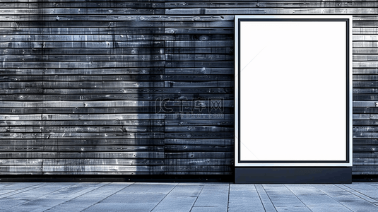 木板背景上的空白广告灯箱