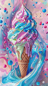 水果味背景图片_夏日冷饮蓝粉色奶油冰淇淋背景素材