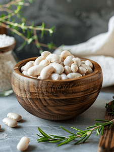 传统土耳其概念背景木碗中的白豆