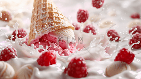 油渍喷溅背景图片_粉色草莓冰淇淋喷溅水花素材