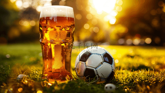 体育球类背景图片_体育足球赛事啤酒和足球背景
