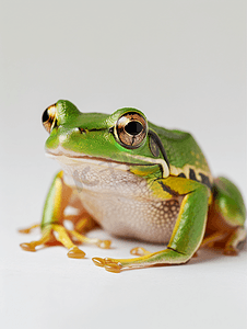 绿色青蛙摄影照片_白色背景上的青蛙