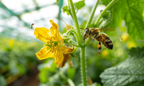 温室中蜜蜂授粉黄瓜植物花
