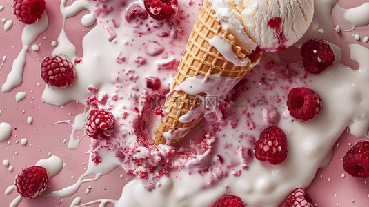 夏天清新粉色草莓冰淇淋背景素材