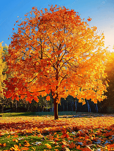 公园里秋天的树木和树叶色彩缤纷