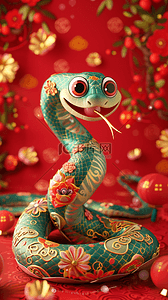 国风喜庆传统红色新年红金3D蛇年背景