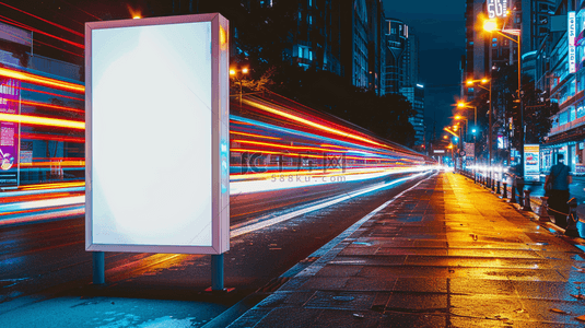 夜晚高速路上的空白广告灯箱设计图