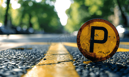 道路选择性焦点上的黄色金属禁止停车标志