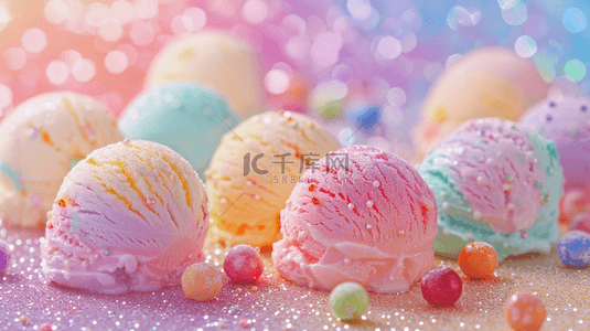 多彩装饰背景图片_多彩冰淇淋球彩色冰淇淋球特写背景