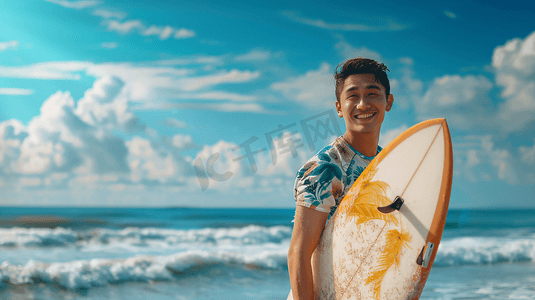 海上沙滩摄影照片_拿着冲浪板的男性摄影13