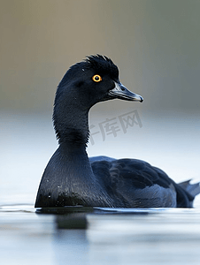 多瑙河上游泳的一只黑鸭的肖像