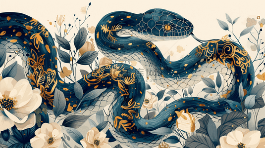 扁平风传统新年蛇年花蛇背景素材