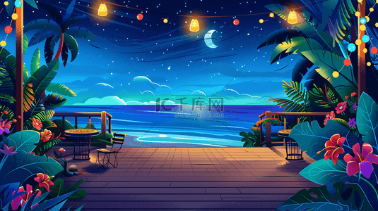 怀旧复古风渡假酒店海边夜景背景