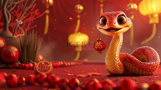 国风传统新年红金3D蛇年设计图