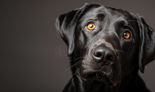 动物的眼睛卡通摄影照片_拉布拉多猎犬肖像黑狗与棕色的眼睛