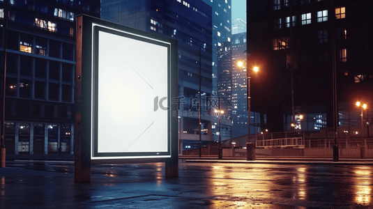 夜晚街道上的空白广告灯箱设计