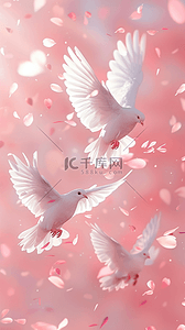 白鸽红底背景图片_粉色背景里飞翔的白鸽