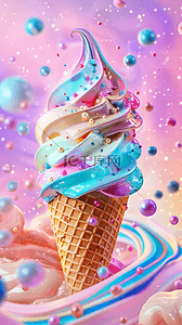 夏日冷饮蓝粉色奶油冰淇淋背景图片