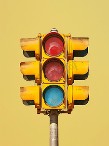 黄色交通灯与红色信号停止