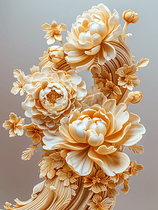 木材与花卉相结合的雕刻花卉雕塑