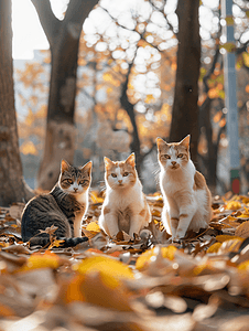 寒冷天气下公园树叶中的三色猫户外