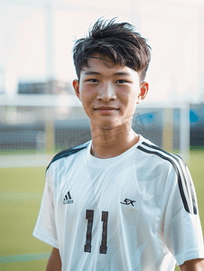 年轻的亚洲足球运动员的形象