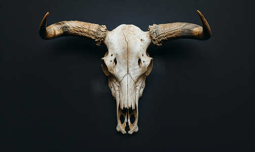 抽象动物摄影照片_在黑色背景上的动物头骨