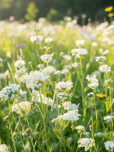 一簇鲜花插画摄影照片_野生白花的田野