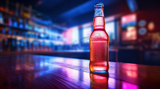酒吧的一瓶啤酒酒水高清摄影图