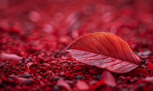 红叶铺在地上红叶上红色背景模糊
