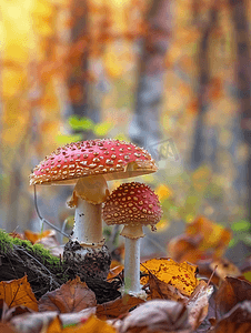 秋季森林里的毒蘑菇