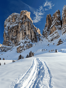 天空轨道阿尔卑斯山多洛米蒂山滑雪