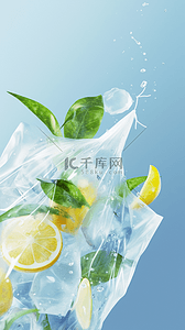 清新夏日冰块和水果柠檬背景图片