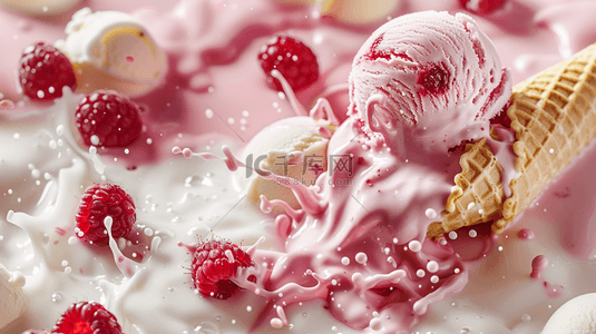 夏天粉色草莓冰淇淋背景素材