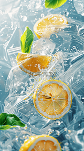 透明背景水果背景图片_清新夏日冰块和水果柠檬背景