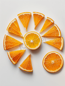 柑橘瓣摆成一圈一整个橙子放在旁边