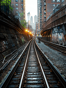 纽约摄影照片_纽约地铁火车轨道