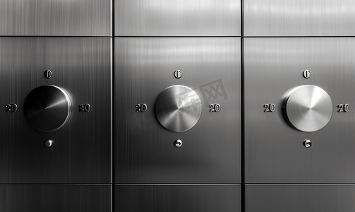 游戏按钮木质摄影照片_电梯面板上带编号的金属按钮