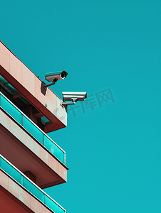 蓝天大厦上的电话和安全摄像头