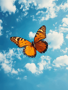 一只蝴蝶在天空背景上飞翔