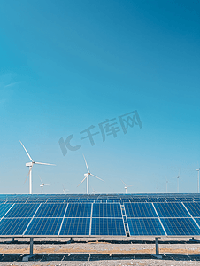 风力风车摄影照片_太阳能电池板和风力涡轮机