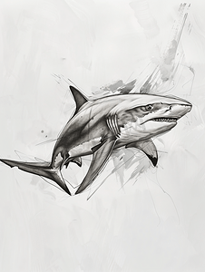 鲨鱼玩偶摄影照片_一条灰色的鲨鱼素描