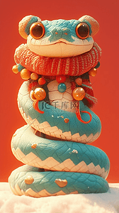 蛇年新年围着围巾的可爱蛇3D蛇背景