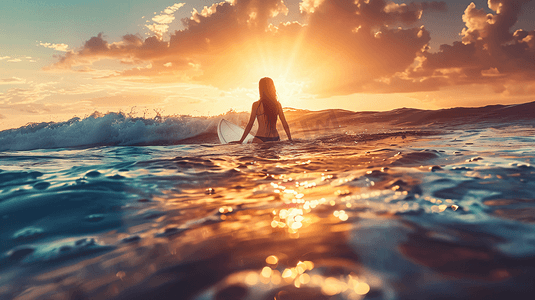 夏日冲浪摄影照片_海上冲浪的女性摄影3