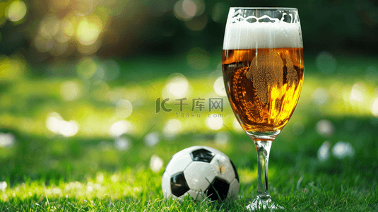 世界足球日背景图片_体育运动会足球赛事啤酒和足球背景
