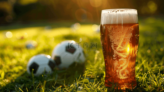 体育足球赛事啤酒和足球背景