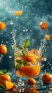 夏日冷饮冰饮冰块薄荷橙子柠檬茶背景图片